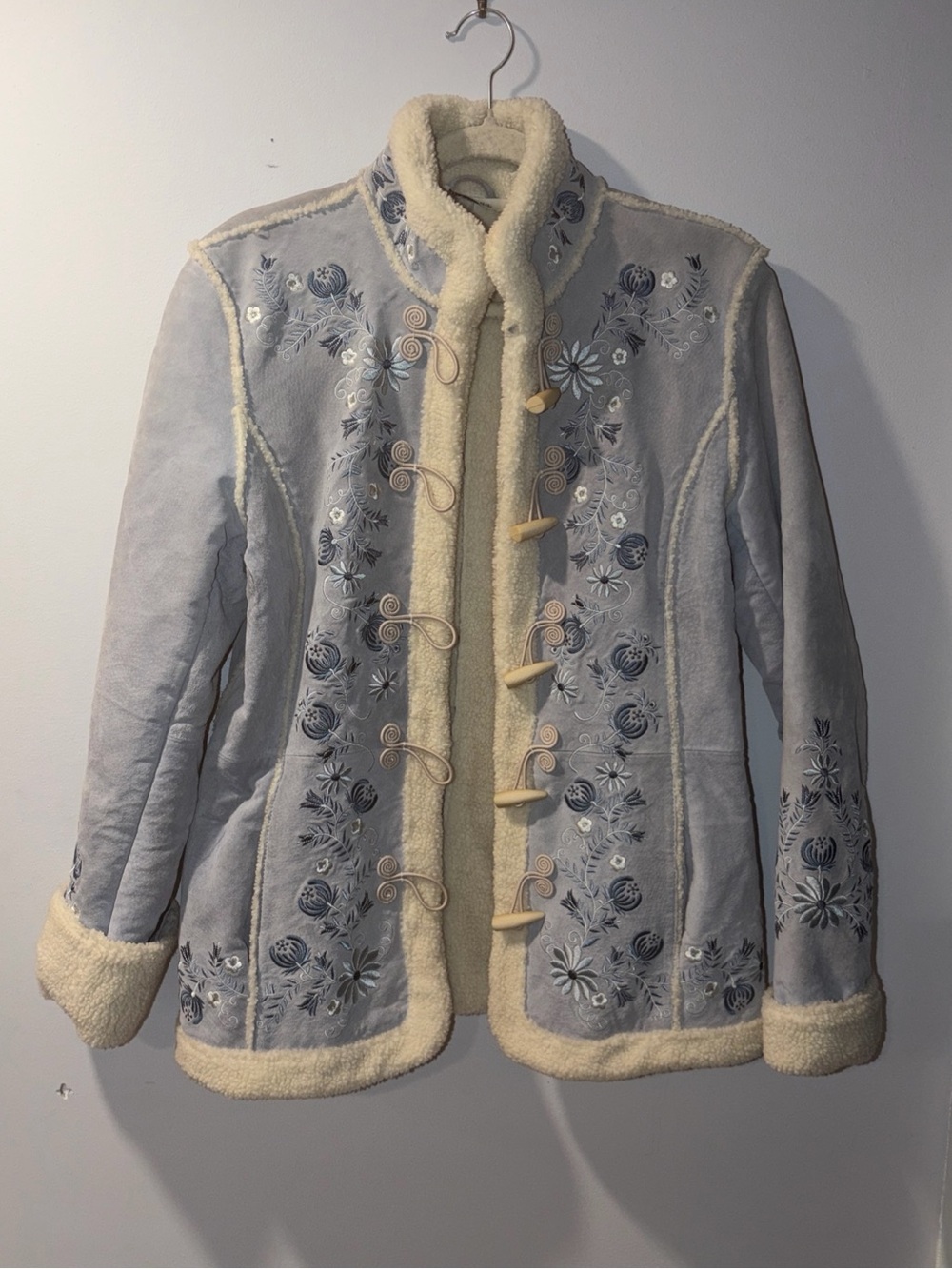 Vintage 90s Phoebe Friends Jacket StJohns Bay Leather Sherpa Hippie Embroidered